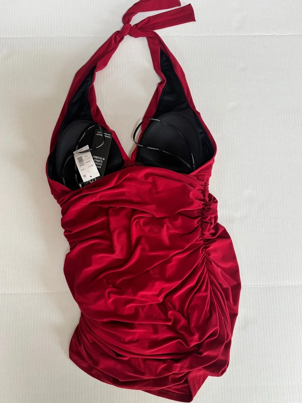 NWT Magicsuit "Yvonne" Crimson Red Ruched Halter swim dress one piece sz 14 - Picture 6 of 12